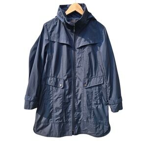 Cole Haan Women's Rain Coat Jacket Packable Hoodie Lightweight Travel Blue Large